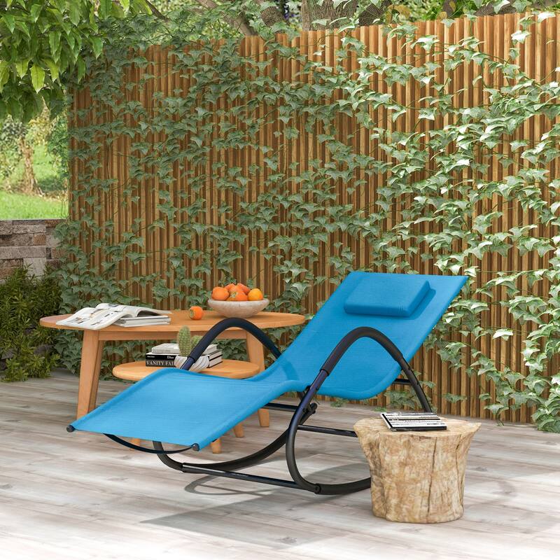 Outsunny Zero Gravity Rocking Chair Outdoor Chaise Recliner Rocker with Detachable Pillow & Weather-Fighting Fabric for Pool