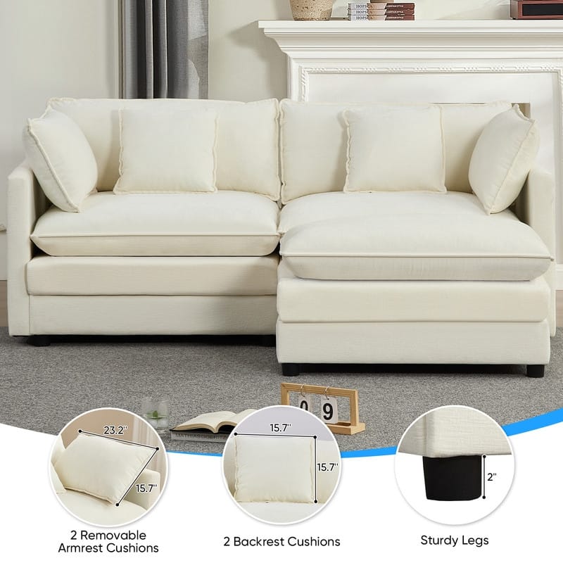 Mixoy 77''L-Shaped Modular Deep Seat Sofa, Modern Chenille Loveseat Cloud Sofa with Ottoman and Thickened Cushions