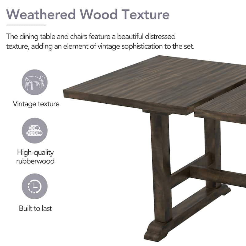 Roomfitters 6-Piece Dining Set, Rectangular Wood Kitchen Table with Trestle Base, 4 Upholstered Chairs and Bench