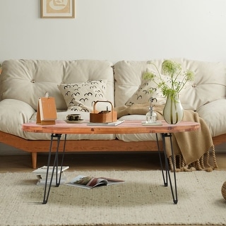 Oval Natural Center Table Modern Reclaimed Wood Coffee Table with Foldable Metal Legs End Table for Living Room Bedroom Bed Bath Beyond 36917917