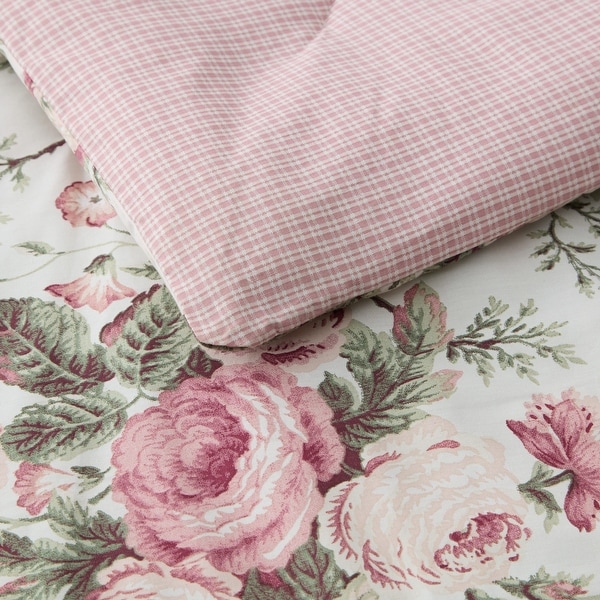 Laura Ashley Uffington Roses Cotton Pink Reversible Comforter Set