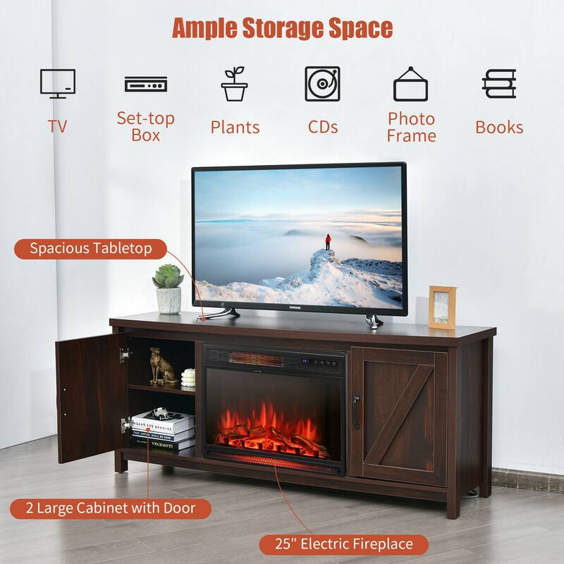 Gymax 59'' Fireplace TV Stand W/ 25'' 1350W Electric Fireplace Heater
