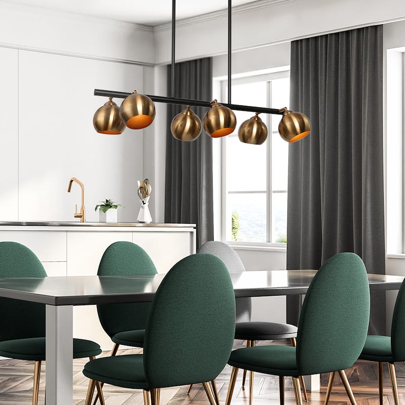 Modern 6-Light Black Gold Linear Chandeliers Glam Metal Island Light for Dining Room - L31" x W5.5" x H13.5"