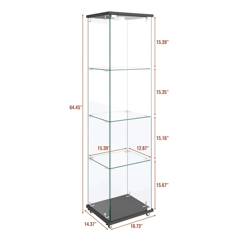 Glass Display Cabinet with Doors & Locks, Acrylic Shelves, Floor Standing Storage Showcase for Home or Office