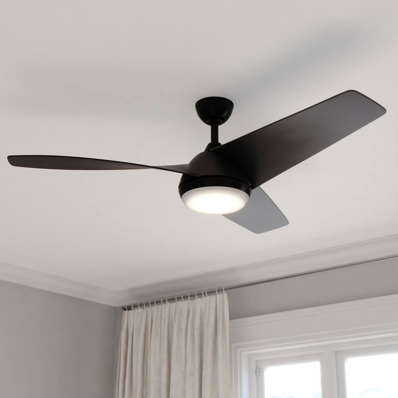 Odell White and Brushed Nickel Propeller Ceiling Fan with Integrated LED Light Kit and Remote - Black - 52-in W x 14-in H x 52-in D