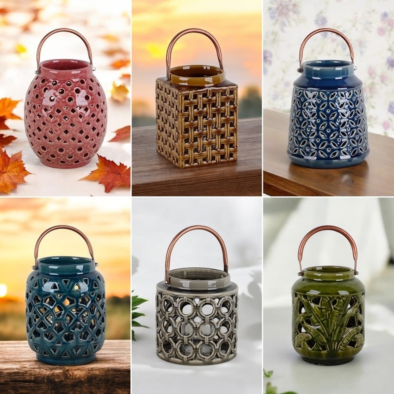 Set of 6 Assorted Hand-Painted Ceramic Candleholders with Handles "Tatyana"