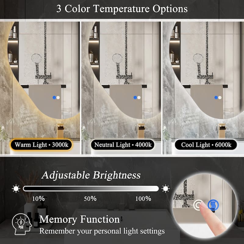 Asymmetrical Frameless LED Light Anti-fog 3-Colors Dimmable Irregular Wall Mirror