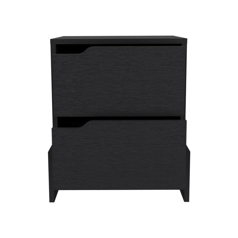 2-Drawer Nightstand with Sturdy Base, Black End Table for Bedroom