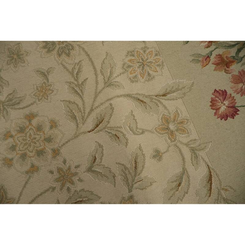 Hand Knotted Oriental 100% Wool Carpet Traditional Floral Beige & Ivories Aubusson Area Rug - 9' 8'' X 7' 6''