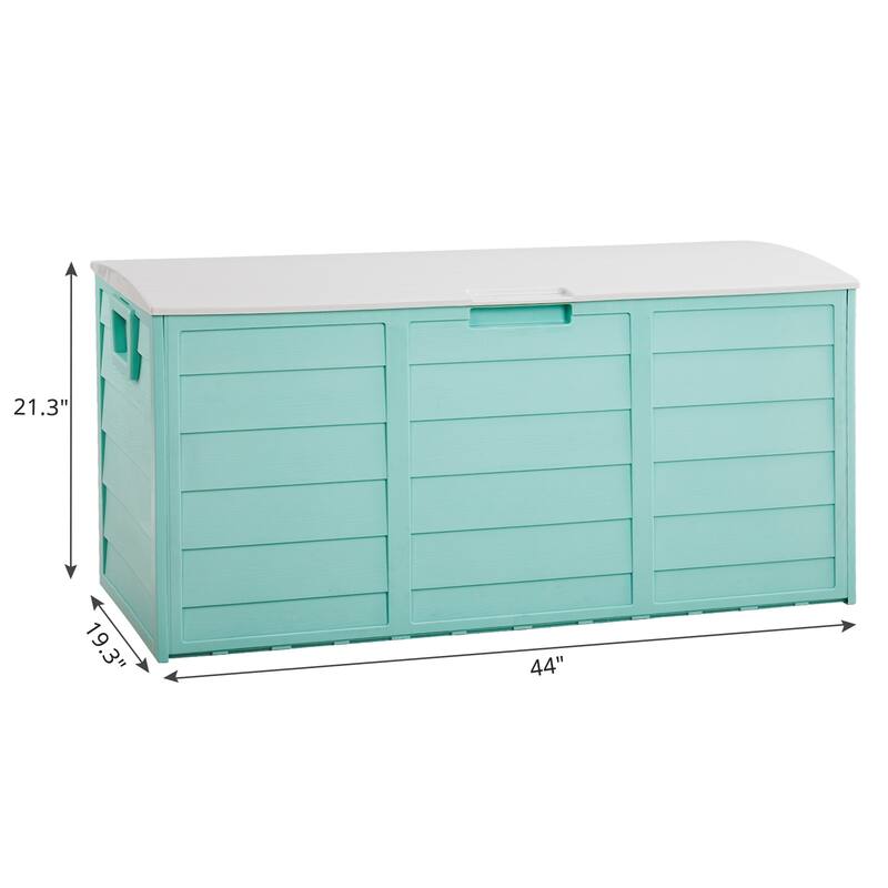 Green Polypropylene Resin Garden Storage Box 280L with Wheels - 44” W x 21.3” H x 19.3” D