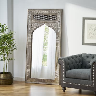 Upsata Traditional Handcrafted Mango Wood Carved Full Length Standing Mirror by Christopher Knight Home