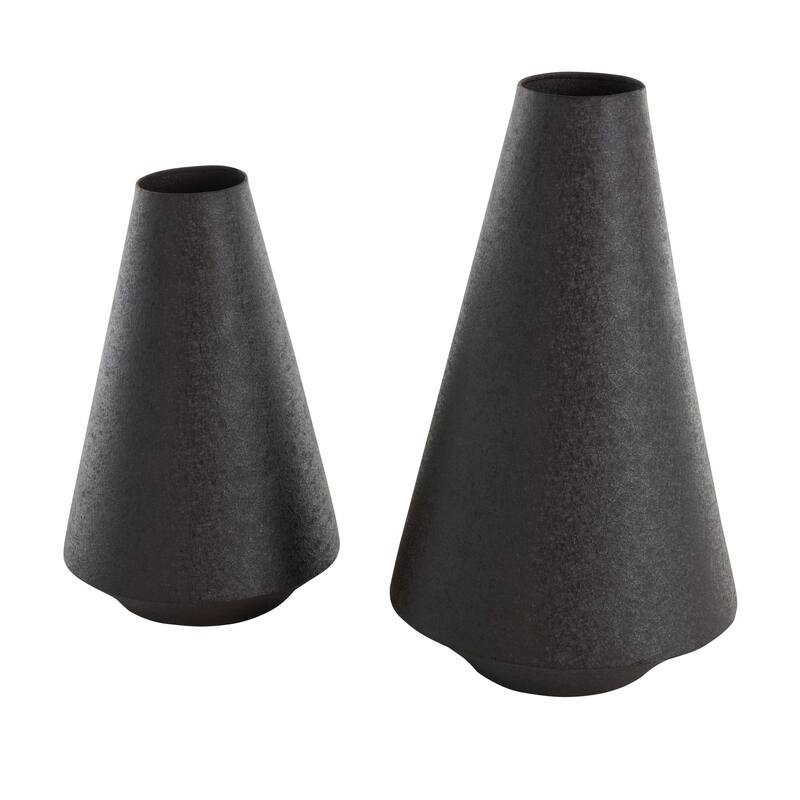 Black Metal Textured Cone Decorative Vase (Set of 2)