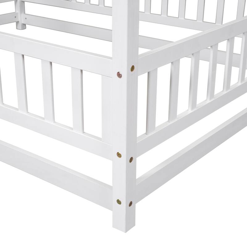 Full Size Floor Wooden Bed with House Roof Frame