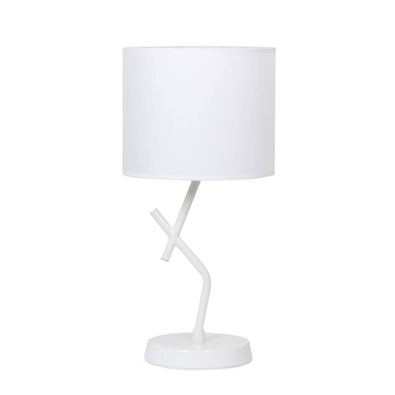 Modern Geometric Metal Table Lamp with Fabric Drum Shade for Bedroom Living Room Office Decor - 8.07” x 8.07” x 17.13”