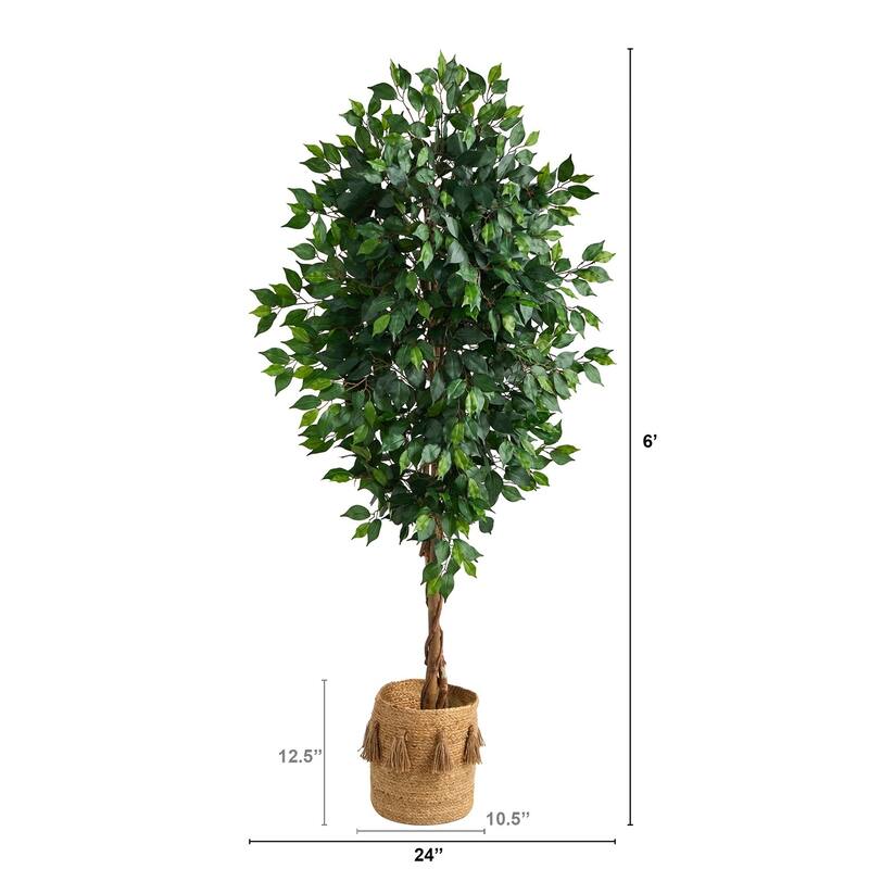6Ft Artificial Tree with Planter - Indoor Faux Greenery Decor, Living Room, Bedroom, Office - Green - 61 Inches and Over