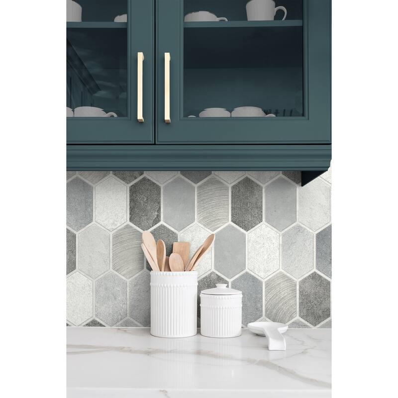 NextWall Brushed Hex Tile Peel and Stick Wallpaper