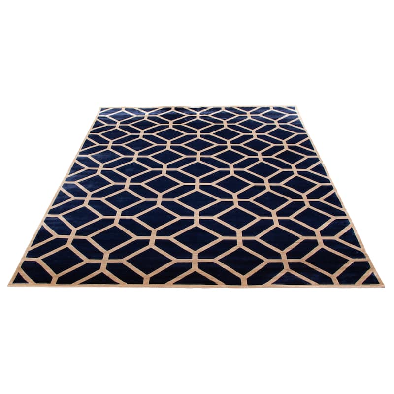 ECARPETGALLERY Hand-knotted Opulence Dark Navy Silk Rug - 8'0 x 9'9