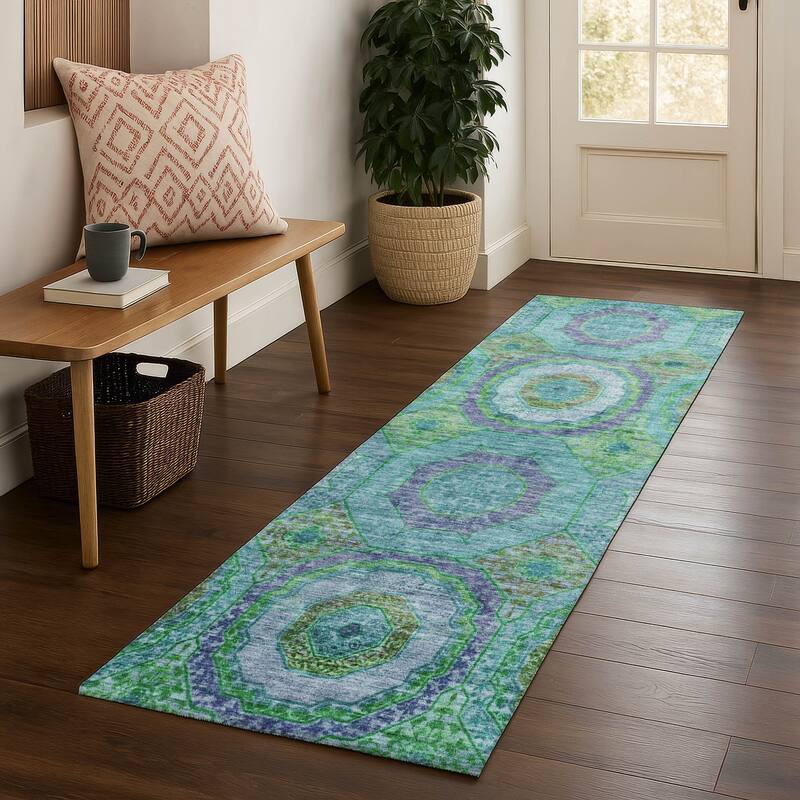 Premium Washable Super Soft Traditional Mamluk Mayfield Rug - Teal - 2'3" x 7'6"
