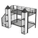 preview thumbnail 7 of 10, Metal Twin over Twin Castle-Shaped Bunk Kids Bed Frame with Wardrobe, Storage Staircase, Easy to Assemble, Black+White
