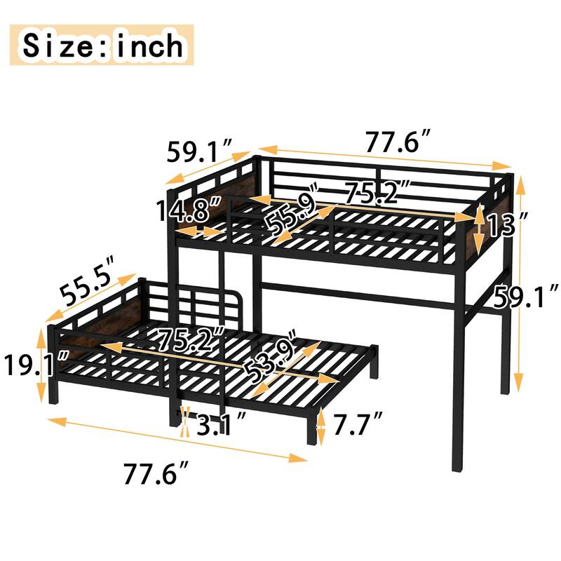 Metal High Loft Bed and Platform Bed, Heavy Duty Metal Bunk Bed Frame, Noise Free, Can be Converted into 2 Beds