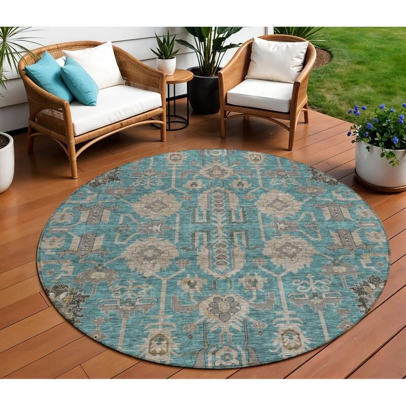 HomeRoots Oriental Traditional Rectangle Outdoor Rug - 8' Round