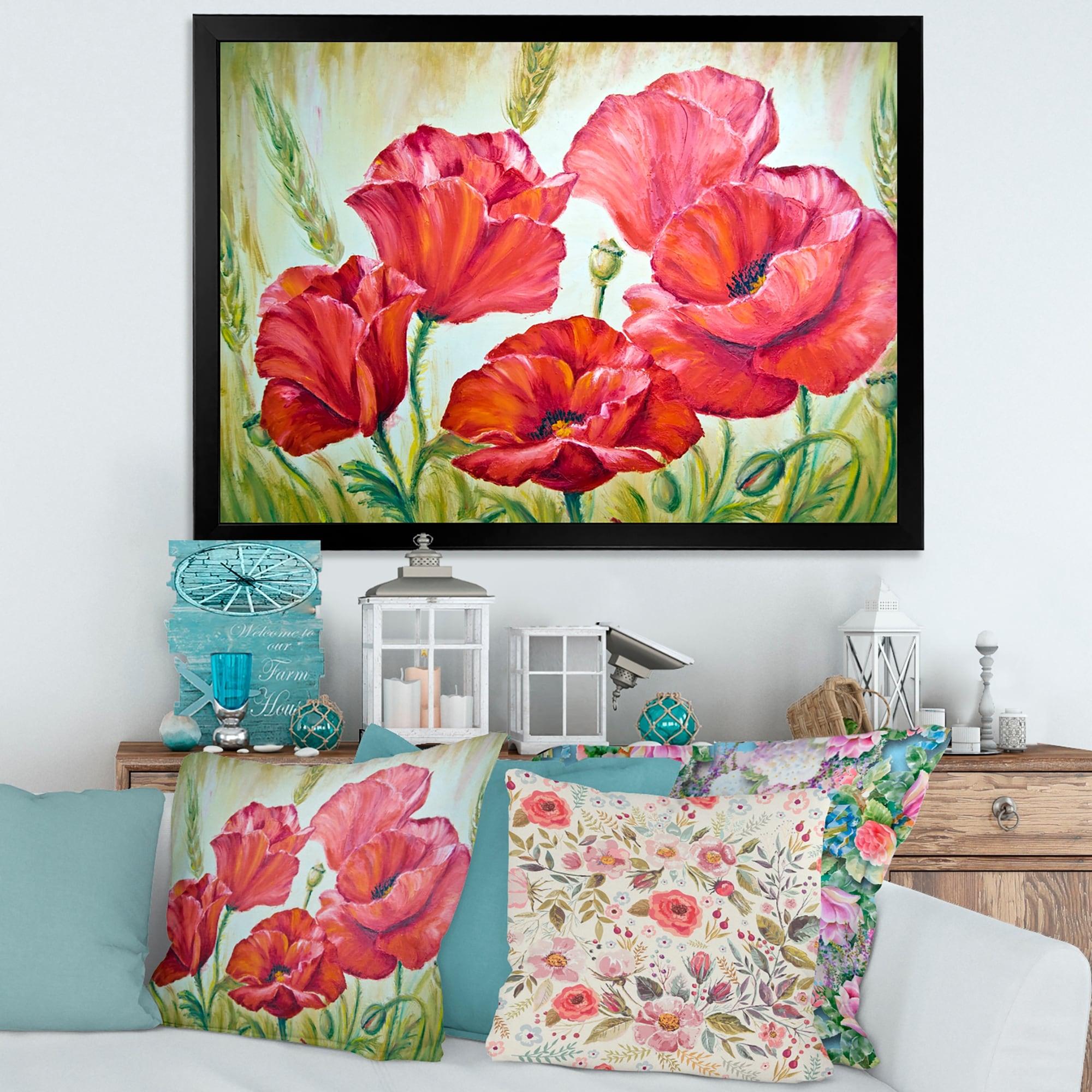 Designart 'Blossoming Poppies In The Morning III' Traditional Framed Art Print