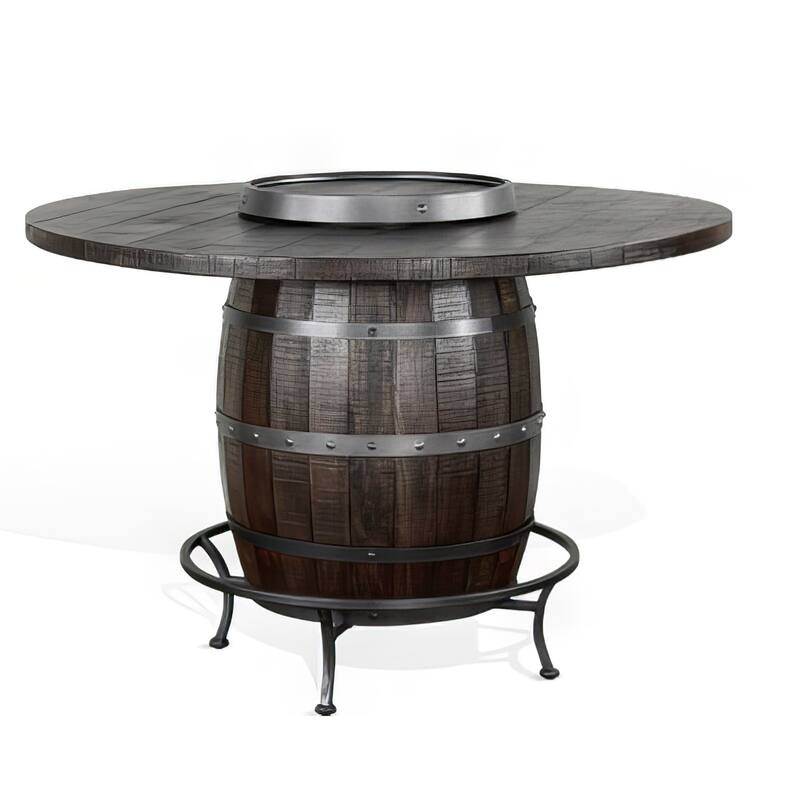 Flint Counter Height Pub Table, Metal Accent Barrel 54 Inch Dark Brown