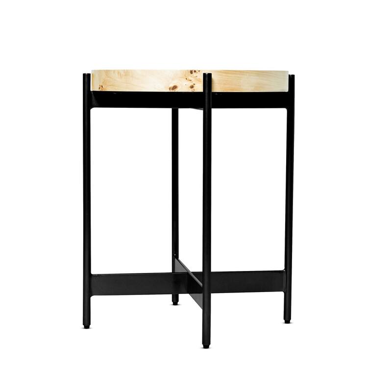 Eliana Round Burl Wood & Metal Side Table by Sevita - 20″ L x 20″ W x 22″ H