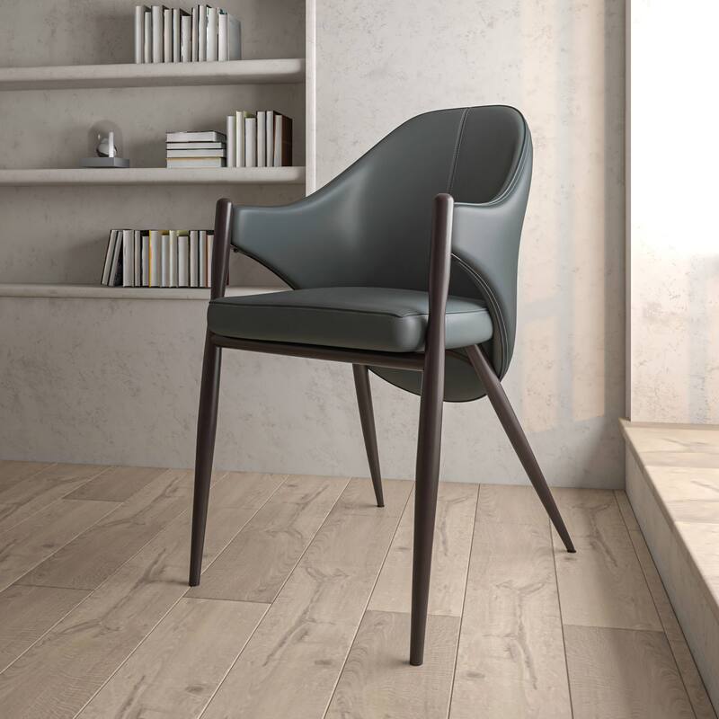 Sante Upholstered Leather Dining Chair with Powder Coated Steel Legs by LeisureMod
