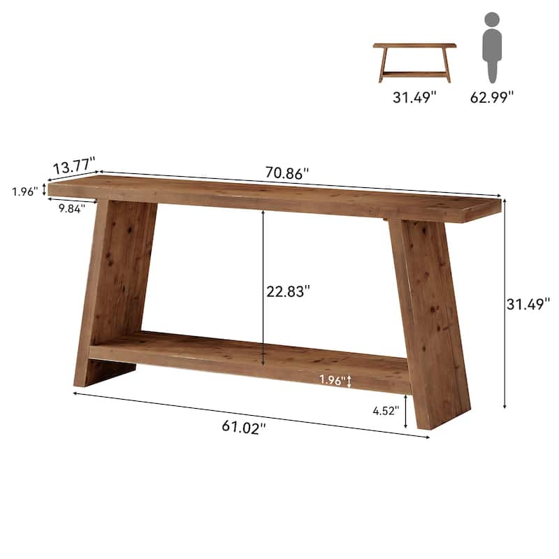 Solid Wood Entryway Console Table with 2-tier Storage