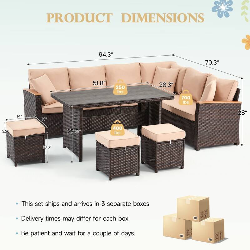 7-Piece Outdoor Sectional Set w/ Dining Table – All-Weather PE Rattan Patio Furniture for Garden, Poolside & Backyard