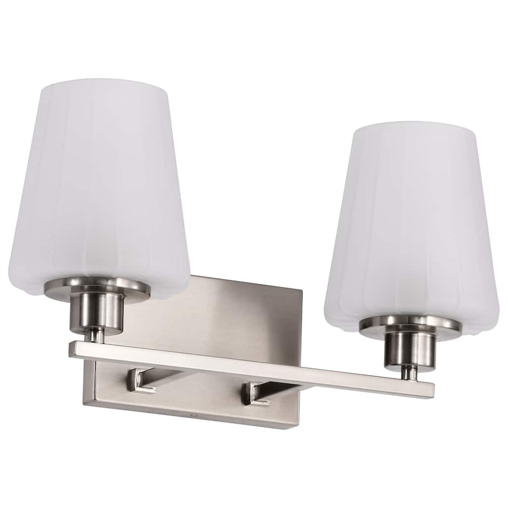 Lune 2 Light Vanity Brushed Nickel Finish Etched White Glass - Brushed Nickel