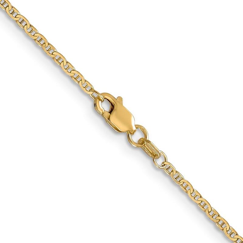Curata 14k Yellow Gold Solid Polished Lobster Claw Closure 1.5mm Nautical Ship Mariner Anchor Link Chain Bracelet