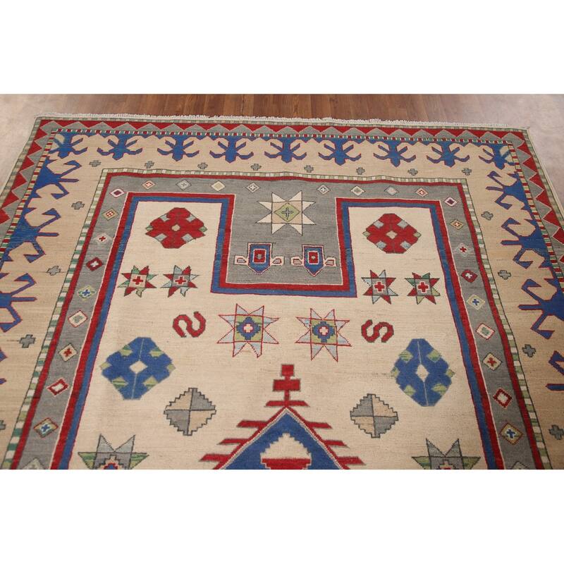 Kazak Area Rug Handmade Wool Carpet - 6'8" x 10'1"