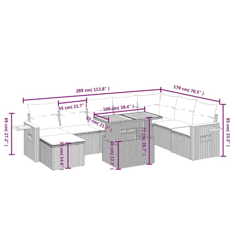 vidaXL Patio Sofa Set with Cushions Outdoor Furniture 9/10 Piece Poly Rattan