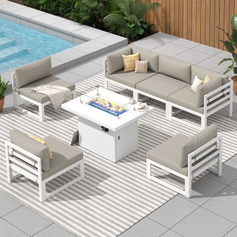 FINCATI Outdoor Furniture Aluminum Patio Set White Aluminum Outdoor Sofa with Thick Cushions and 29 Inch Deep Seat