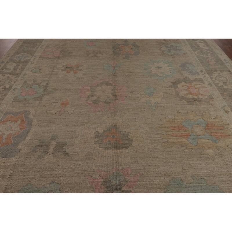 Vegetable Dye Oushak Turkish Area Rug Hand-Knotted Beige Wool Carpet - 9'3"x 12'5"