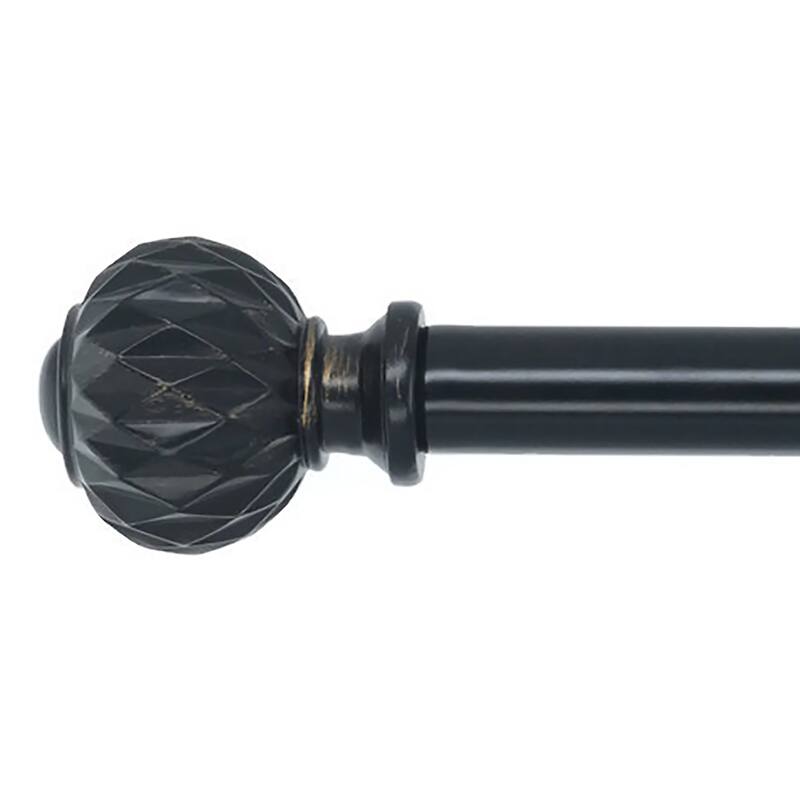 Meriville 3/4" Diameter Single Window Curtain Rod, Castani Finial - 48"-84" - Black