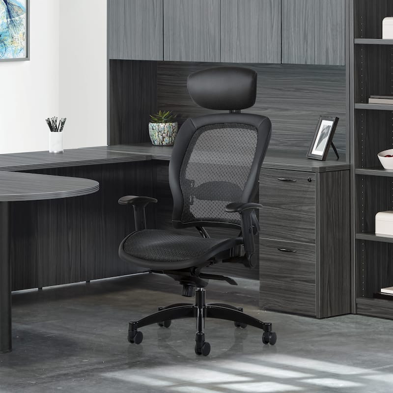 Black Breathable Mesh Chair with Flip Arms