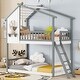 preview thumbnail 1 of 16, Twin Over Twin Bunk Bed Wood Bed with Roof, Window and Ladder Gray