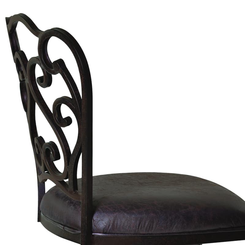 Espresso Fabric Swivel Bar Chair with Scroll Back Design, Iron Frame and Footrest - 19” x 22” x 48” (D x W x H)