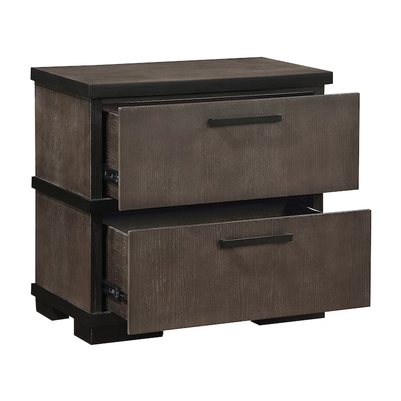 Two-Tone 2-Drawers Nightstand 1pc Modern Industrial Design Bedroom Furniture - Black,Brown Grey