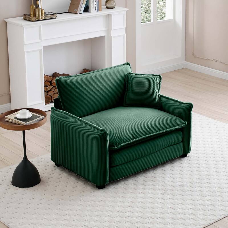 Living Room Accent Chair, Modern Corduroy Upholstered Leisure Armchair Pure Color Sofa Chair with Pillows and Removable Armrests