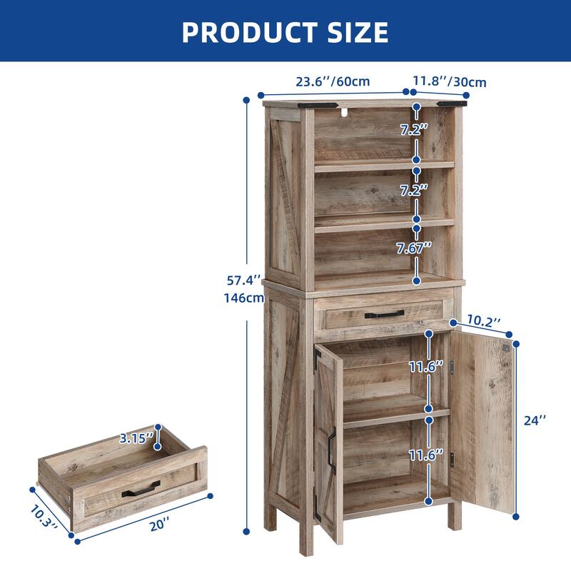 Moasis 58" Tall Storage Cabinet Bathroom Storage Cabinet with Doors and Shelves
