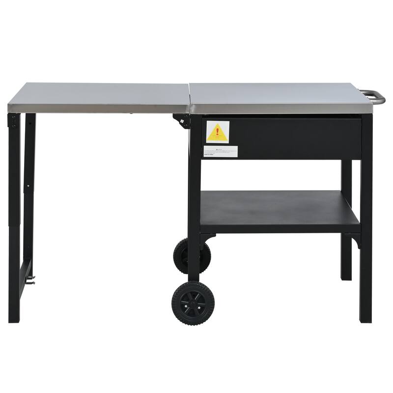 Portable Foldable Outdoor Kitchen Prep Station, BBQ Grill Cart with Expandable Top and Storage for Patio
