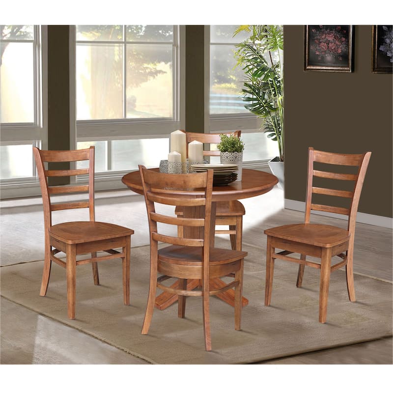 36 in Solid Wood Round Top Pedestal Dining Table with 4 Dining Chairs