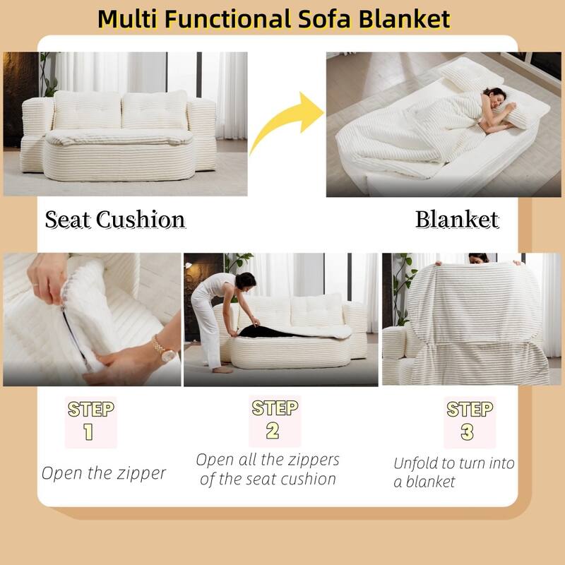 78.7 " W 2-in-1 Convertible Floor Sofa Bed with Multi Functional Blanket and Deep Seating