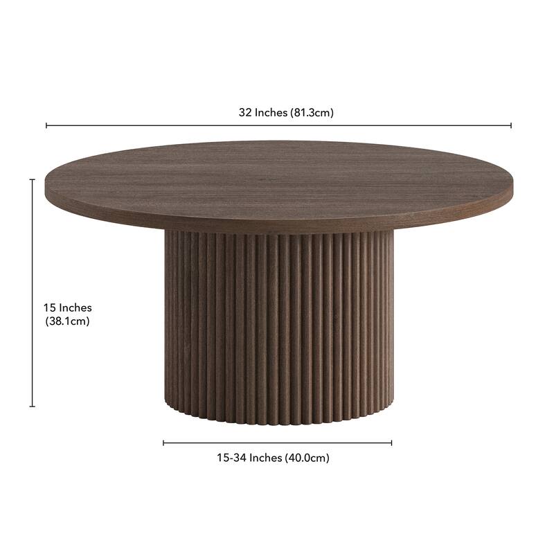 Rollan 32" Wide Round Fluted Coffee Table - 32" Wide