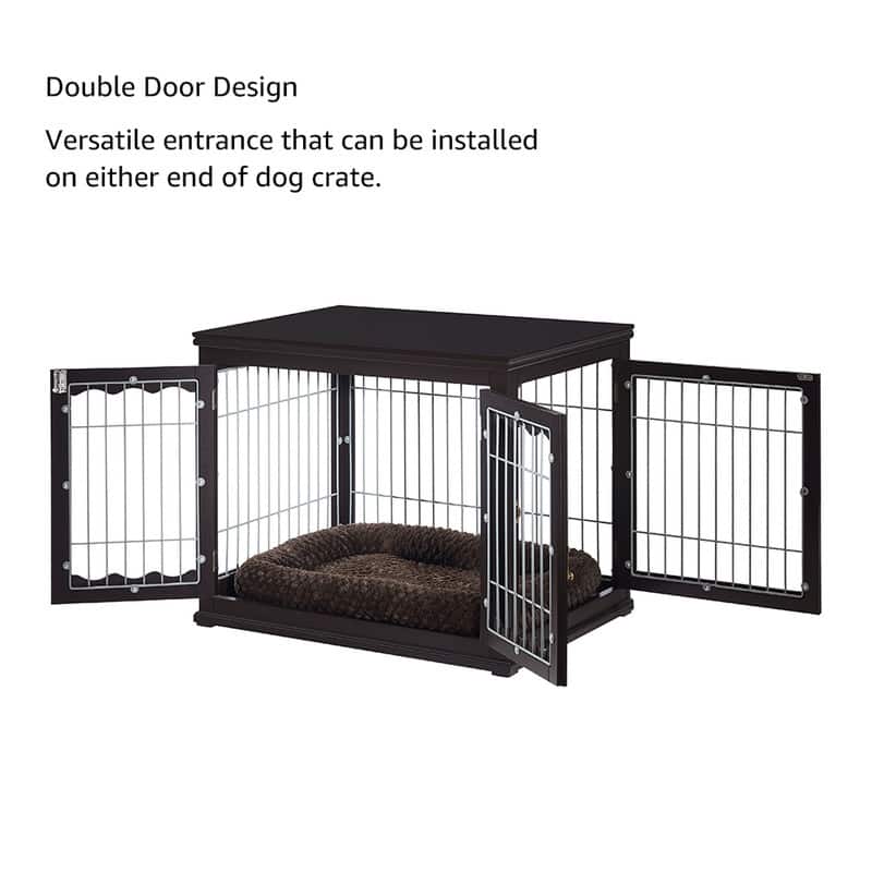 Unipaws Pet Crate End Table, Wooden Wire Dog Kennel with Pet Bed