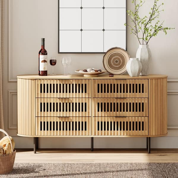 WAMPAT Fluted Dresser for Bedroom with 6 Drawers - Oak WAMPAT Fluted Dresser for Bedroom with 6 Drawers - Oak